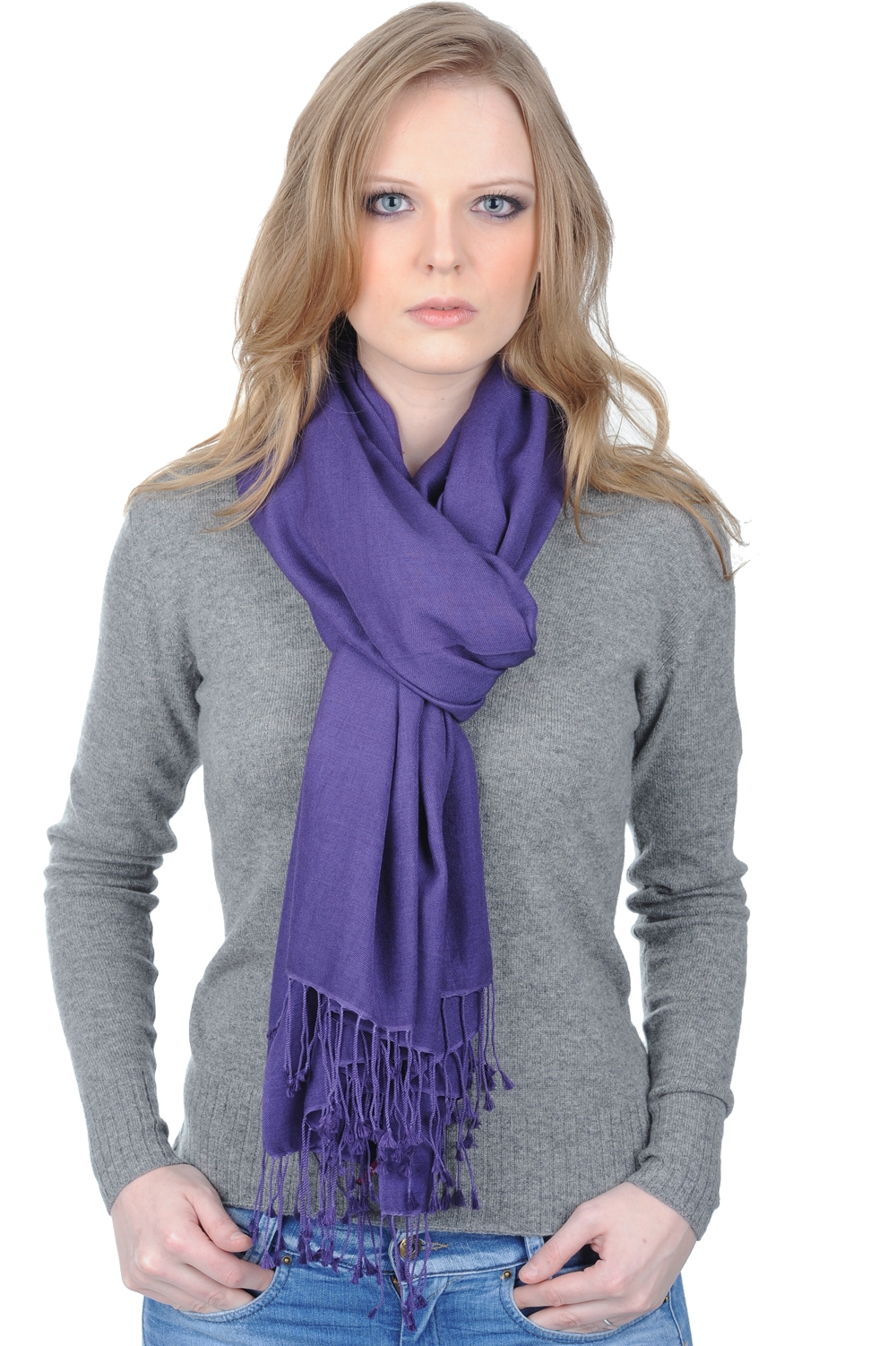 Cashmere & Silk accessories shawls platine mulberry purple 201 cm x 71 cm